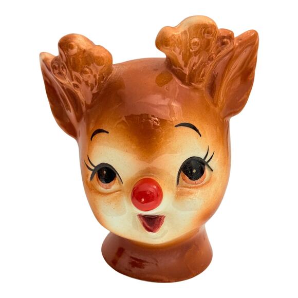 Anthropomorphic 1950s Lefton Rudolph Red Nose Reindeer Salt & Pepper Shaker Set - Picture 7 of 12